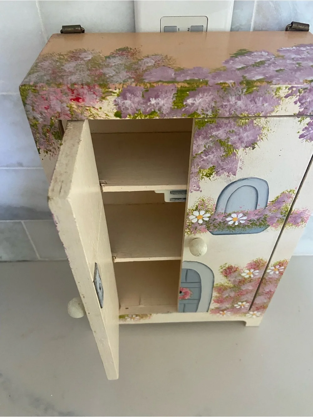Hand-Painted Cream and Gray Kids Jewelry Armoire